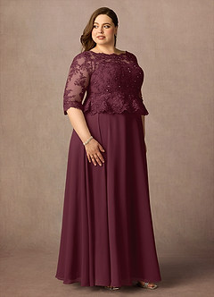 Azazie Averie vestidos de madre de la novia Vestido de Cabernet de Gasa de Corte En A con Cuello barco Lentejuelas image12