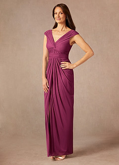 Azazie Lisolette Mother of the Bride Dresses Mulberry Sheath Pleated Mesh Dress image3
