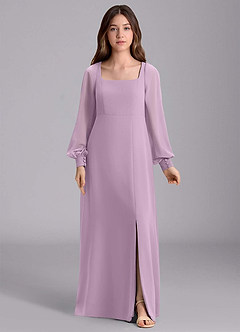 Azazie Bondi Junior Vestido de Glicinia de Gasa de Corte en A con Blusón image7