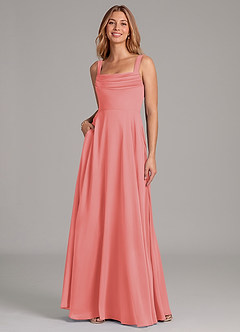 Azazie Shaude Bridesmaid Dresses Coral A-Line Pleated Chiffon Dress image3