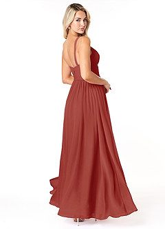 Azazie Chanel Bridesmaid Dresses Terracotta A-Line Pleated Chiffon Dress image5