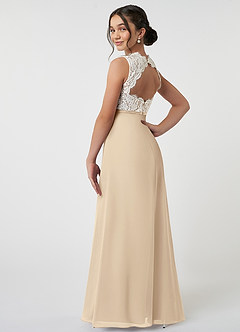 Azazie Rana Junior Champagne A-Line Lace Chiffon Dress image4
