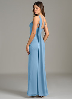 Azazie Juniper Bridesmaid Dresses Steel Blue Mermaid One Shoulder Chiffon Dress image2
