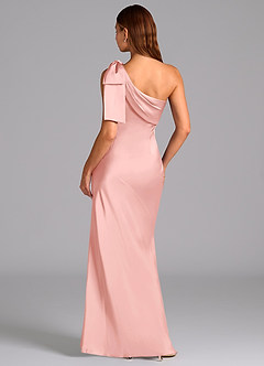 Azazie Yuanna Bridesmaid Dresses Powder Pink Mermaid One Shoulder Stretch Satin Dress image2