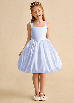 Azazie Nirvana Flower Girl Dresses Lavender Ball-Gown Ruched Matte Satin Dress image2