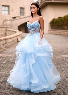 Dreama Bleu Ciel Robe de bal corset en dentelle à volants image7