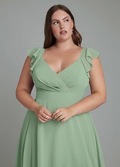 Azazie Leilani Brautjungfernkleider A-Linie Plissee Chiffon Kleid Matcha image11