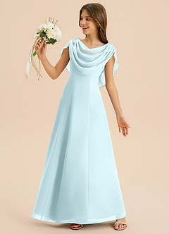 Azazie Lambie Junior Abito A-Line in Chiffon Plissettato Nuvola Blu image4