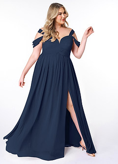 Azazie Lianne Bridesmaid Dresses Dark Navy A-Line Off the Shoulder Chiffon Dress image10