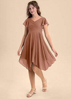 Azazie Janeaurelia Junior Bronzer A-Line Pleated Chiffon Dress image3