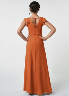 Azazie Claudine Junior Cinnamon A-Line Pleated Chiffon Dress image2