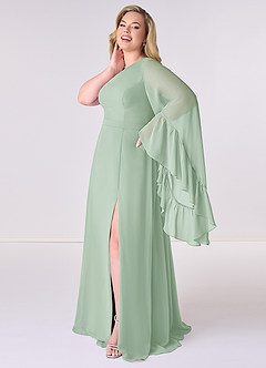 Barbie ♥ Azazie Bridesmaid Dresses Agave A-Line Long Sleeve Chiffon Dress image9