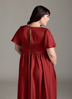 Azazie Verna Maternity Bridesmaid Dresses A-Line Ruched Stretch Satin Floor-Length Dress image10