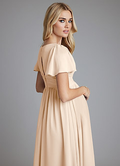 Azazie Verna Maternity Bridesmaid Dresses A-Line V-Neck Ruched Chiffon Floor-Length Dress image7