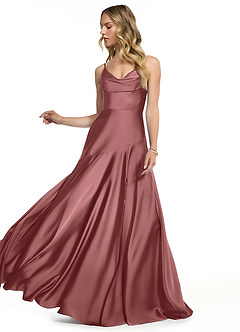 Azazie Kayla Bridesmaid Dresses Amethyst Sheath Side Slit Stretch Satin Dress image3
