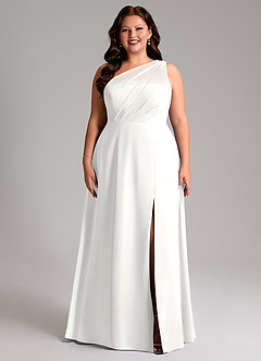 Azazie Phaedra Bridesmaid Dresses White A-Line One Shoulder Chiffon Dress image7