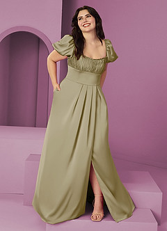 Barbie ♥ Azazie Bridesmaid Dresses Moss Green A-Line Ruched Stretch Satin Dress image7