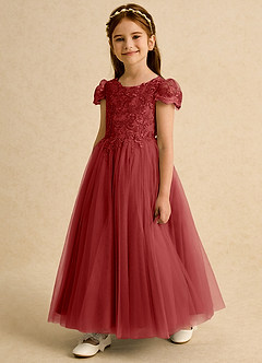 Azazie Puff Flower Girl Dresses Rust Ball-Gown Lace Tulle Dress image2