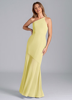 Azazie Tilla Bridesmaid Dresses Lemon Sorbet Mermaid One Shoulder Chiffon Dress image6