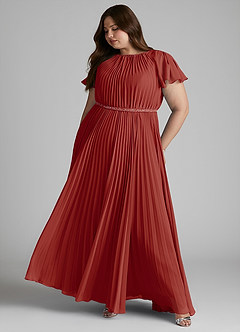 Azazie Kara Modest Bridesmaid Dresses A-Line Pleated Chiffon Floor-Length Dress image12
