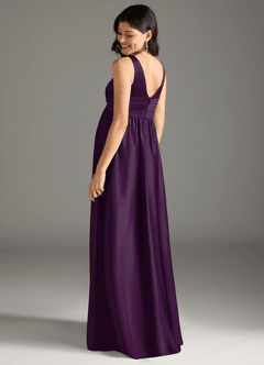 Azazie Yetta Maternity Bridesmaid Dresses A-Line Pleated Stretch Satin Floor-Length Dress image3