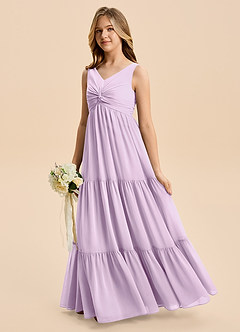 Azazie Devon Junior Linia A Marszczony Szyfon Długość podłogi Młodsza druhna Sukienka image1