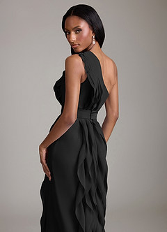 Azazie Venita Brudtärnklänningar Klä av Tubklänning i Chiffong Rynkad Svart image4