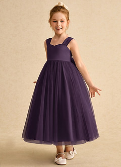 Azazie Chickadee Blumenmädchenkleider Ballkleid Herzausschnitt Matte Satin Kleid Pflaume image2