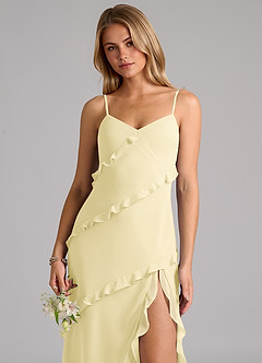 Azazie Nancie Robes de demoiselle d'honneur Robe Sirène en Mousseline de soie Rayé Sorbet Citron image7
