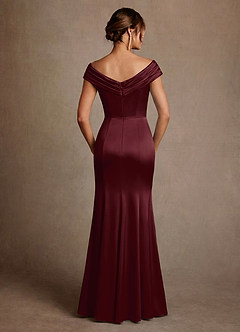 Azazie Aberdeen Mother of the Bride Dresses Cabernet Sheath Pleated Stretch Satin Dress image2