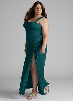 Azazie Jesaphine Bridesmaid Dresses Peacock Sheath Ruched Mesh Dress image9