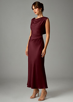 Azazie Kieryn Bridesmaid Dresses Cabernet Mermaid Pleated Stretch Satin Dress image3
