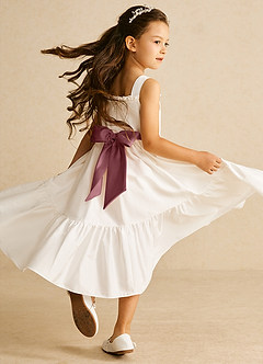 Azazie Ettie Flower Girl Dresses Ivory Desert Rose A-Line Bow Cotton Dress image3