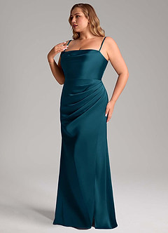 Azazie Leonis Bridesmaid Dresses Ink Blue Mermaid Pleated Stretch Satin Convertible Dress image12