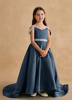 Azazie Jodi Flower Girl Dresses Neptune A-Line Matte Satin Dress image4