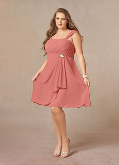 Azazie Olivia Mère de la mariée Robes Robe Trapèze en Mousseline de soie Encolure carrée plissée Rose Saumon image10