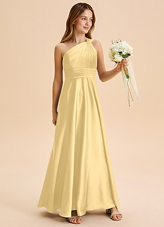 Azazie Charlize Junior Butter A-Line Pleated Stretch Satin Dress image3