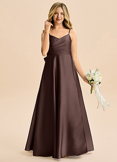 Azazie Rumi Junior Jurk van Stretch Satijn met A-Lijn Geplooid Ganache image4