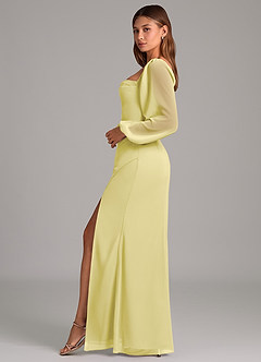 Azazie Brixley Jurken voor bruidsmeisjes Jurk van Chiffon met Zeemeermin Lange mouw Citroensorbet image3