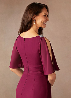 Azazie Pascual Mother of the Bride Dresses Burgundy A-Line Pleated Chiffon Dress image8