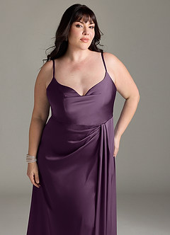 Azazie Brielle Bridesmaid Dresses Plum A-Line Cowl Spaghetti Straps Stretch Satin Dress image11