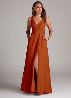 Azazie Nelly Bridesmaid Dresses Paprika A-Line Pleated Chiffon Dress image2