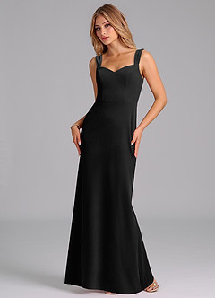 Azazie Denice Bridesmaid Dresses Black Sheath Pleated Velvet Dress image3