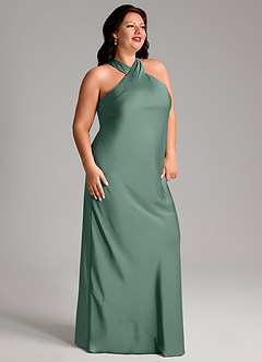 Azazie Doretta Bridesmaid Dresses Eucalyptus Mermaid Pleated Stretch Satin Dress image8
