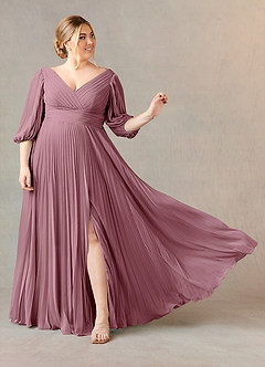Azazie Zahara Mother of the Bride Dresses Vintage Mauve A-Line V-Neck Pleated Chiffon Dress image7