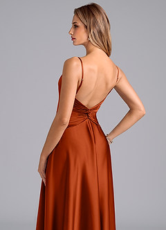 Azazie Elita Bridesmaid Dresses Paprika A-Line Pleated Stretch Satin Dress image2