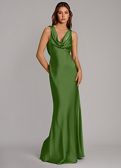 Azazie Cheryl Vestidos de damas de honor Vestido de Albahaca de Satén Elástico de Corte Sirena image1