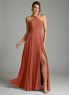 Azazie Afra Abiti da Damigella Abito A-Line in Chiffon Plissettato Argilla image1