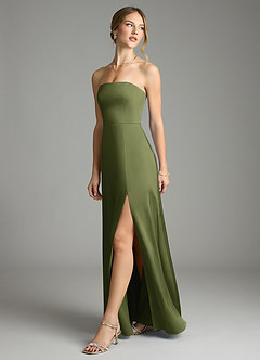 Azazie Wren Vestidos de damas de honor Vestido de Oliva de Satén Elástico de Corte en A Convertible con Sin tirantes image5