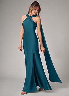 Azazie Kinsley Brautjungfernkleider Meerjungfrau-Linie Seitliche Cut-Outs Stretch-Satin Kleid Tintenblau image4